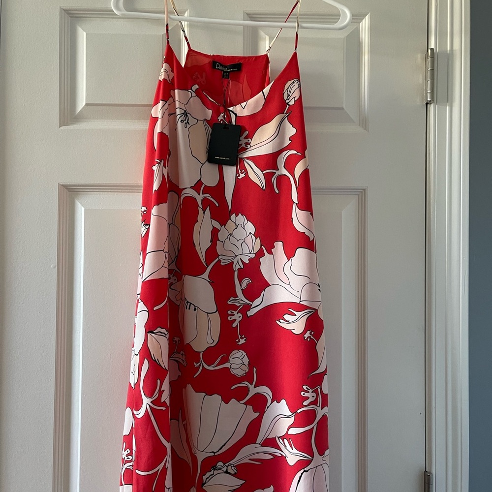 NWT Dalia Red Halter-style Ruched Midi Sundress